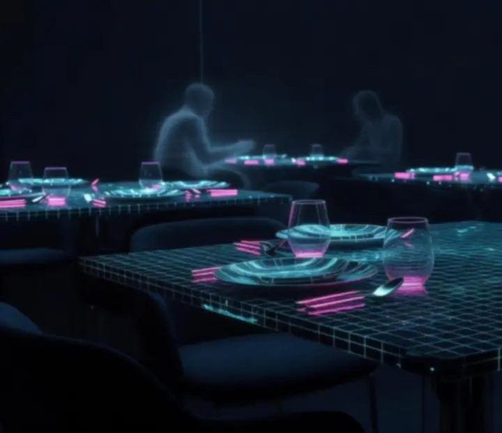 Private table set inside a dark neon-lit restaurant at NAXSOL ENTERPRISES LTD