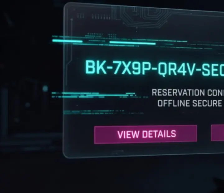 Futuristic confirmation interface with an offline access code highlight