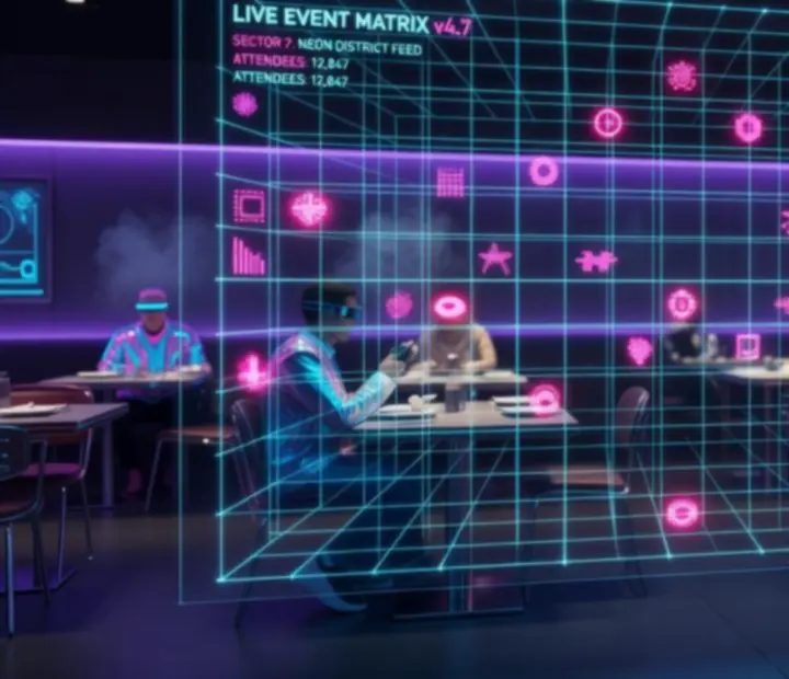 Futuristic user interface grid showing a neon event matrix for NAXSOL ENTERPRISES LTD